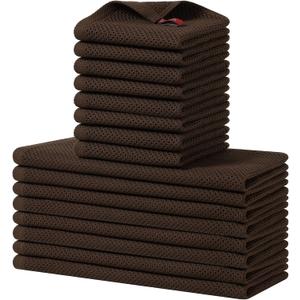 Homaxy 100% Cotton Kitchen Towels and Dishcloths Set, 12 x 12 Inches and 13 x 28 Inches, Set of 16 Bulk Kitchen Towels Set, Ultra Soft Absorbent Dish Cloths for Washing Dishes, Dark Brown