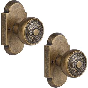 Antique Brass Door Knob, Vintage Dummy Door Knobs, Interior Dummy Door Handle for Closet, Pantry, and French Double Doors, Non-Turning Single Sided Handle, 2 Pack