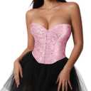 VONMELLI Bustier Corset Top Lace Up Overbust Shapewear Lingerie Cosplay Costume (Large, Light Pink)