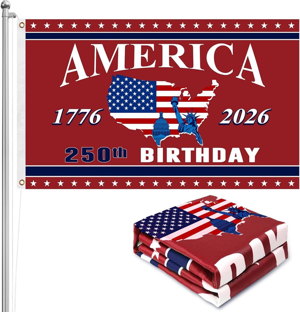 250th Anniversary American Flag - 3x5 Ft Red White and Blue Double Sided 3 Layers Patriotic Flag - 4th of July Decorations Independence Day 250th Anniversary Flag for Indoor Outdoor Decoration