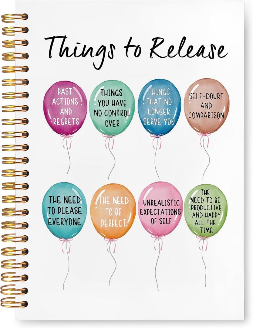 VIIJJUE Balloon Mental Health Notebook, Mental Health Journal for Women, Motivational Quote Journals for Writing, Things to Release Positive Hardcover Spiral Notebooks, 5.5x8.3 Inch