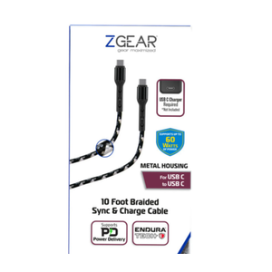 ZGEAR 10FT USB-C to USB-C Braided Cable - Black / Silver