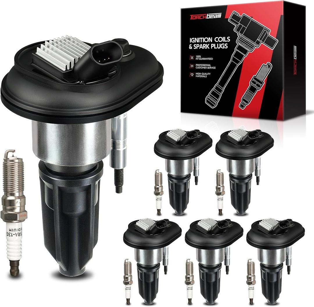 Torchbeam Set of 6 UF303 Ignition Coils Packs and Double Iridium Spark Plugs Fit for Isuzu i-370 i-350 Chevy Colorado GMC Canyon Hummer H3 3.5L 3.7L Replacement for C1395 IC414 5C1392 12568062 E255