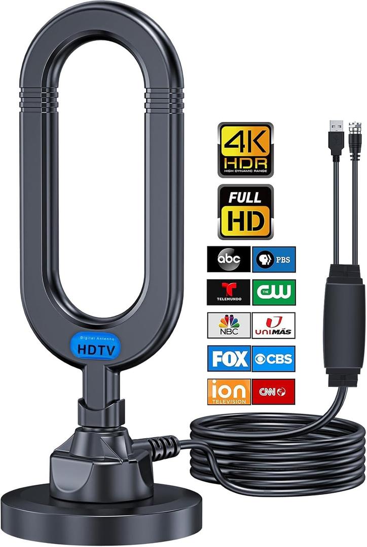 WUMINGLU TV Antenna for Smart TV Indoor 2025 4K Digital HDTV Up to 380 Miles Long Range Local Channels Indoor Outdoor (Black)