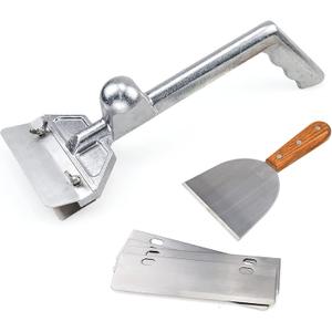 Grill Scrapers, Heavy Duty Casting Aluminum Commercial Griddle Scraper with 5 Blades and Small Slant Edge Grill Scraper