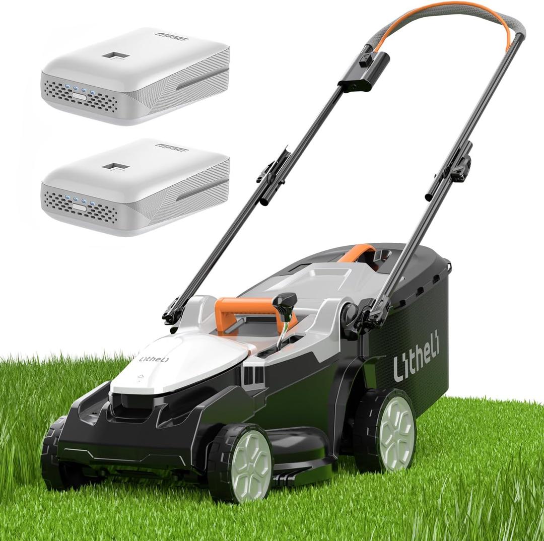 Litheli 16 Inch Lawn Mower 2x20V Electric Coreless Lawn Mower Lightweight Push Mower with 6-Position Height Adjustment, 2 x 4.0Ah Battery Include.