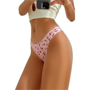 Verdusa Women's 4 Pack Thongs Cute Panties No Show Underwear Low Rise Hipster, S
