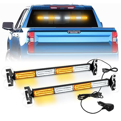 LRTER 2 in 1 Emergency Strobe Traffic Advisor Light Bar Amber White Warning Hazard Safety Interior Windshield Dash Lights Emergency Lights for Trucks Construction 2x17.7, Amber/White