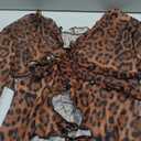 RoseSeek Women's Leopard Sheer Tops Bell Sleeve Tie Front V Neck T Shirt Vintage Party Y2K Clothes Going Out Top (Brown, S)