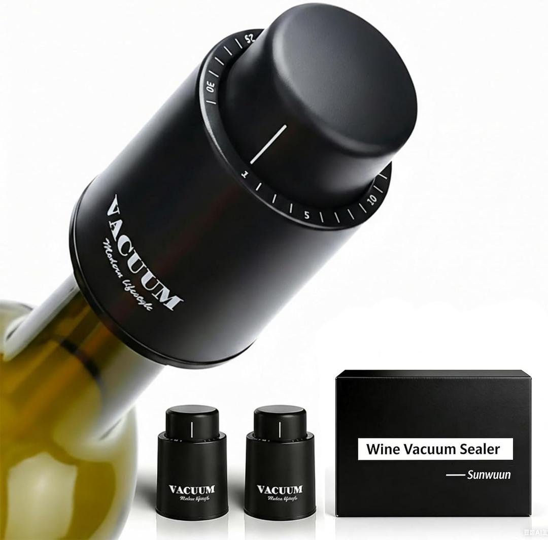 [2 PACK] Wine Bottle Stoppers,Real Vacuum Stoppers,Reusable Wine Preserver,Wine Corks Keep Fresh,Best Christmas and Birthday Gifts for Wine Lovers. (Black)