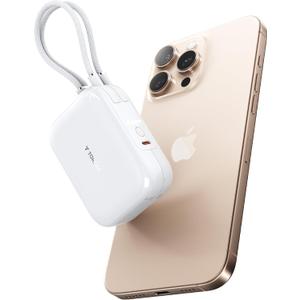 TORRAS Portable Charger Power Bank, 45W Fast Charging, 10000mah [Travel Friendly] Built in USB C Cable Mini Battery Pack, Travel Essential Compatible with iPhone 16 15 Series, Samsung, Android Phone (White)
