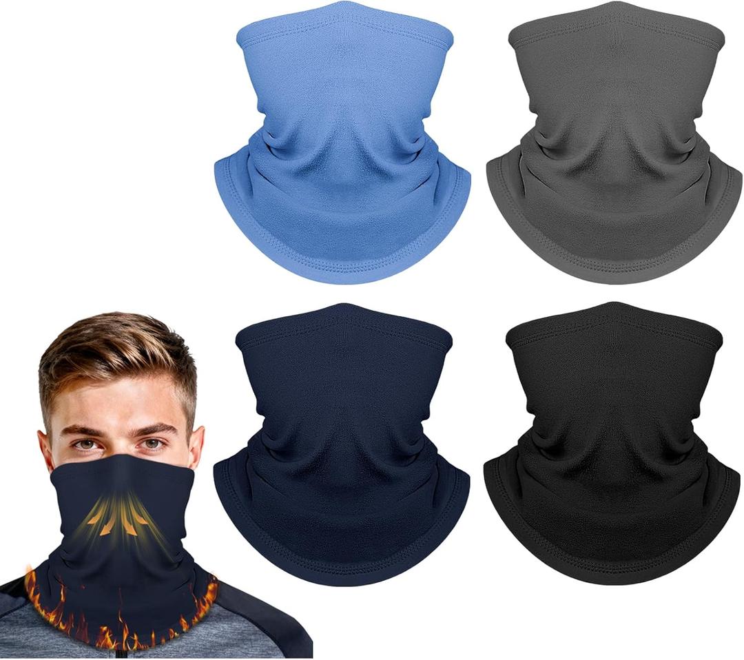 Fivali Winter Neck Warmer Gaiter: 4 Pack Windproof Face Cover Cold Weather Protection for Men Women Fleece Scarf for Skiing (One Size, Black, Navy, Grey, Blue)