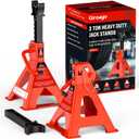 Jack Stands 3 Ton - Heavy Duty Vehicle Support with Dual Locking System, 11-16.1 inch Adjustable Height, High-Strength Steel Material and Large Base for Car & SUV, Orange-Red, 1 Pair