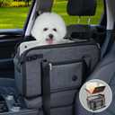 YUDODO 18lbs Dog Car Seat (Width >9in) for Small Dog Center Console with Removable Cushion Puppy Cat Travel Portable Booster Seat Anti-Slip Pet Car Bed Carseat PU Leather(Dark Gray)