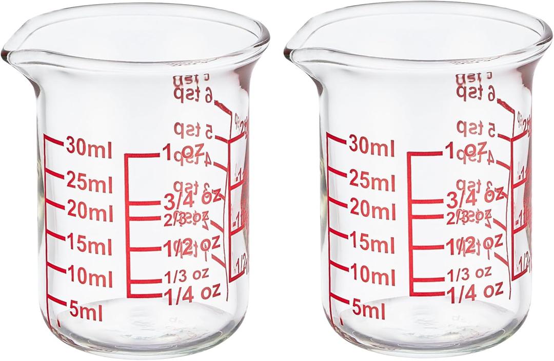 High Borosilicate Glass Measuring Cup with V-Shaped Spout, 30ml (1oz) | Pack of 2  Precision Glass Measuring Cup for Kitchen & Bar