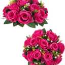 BLOSMON Hot Pink Flowers Artificial: 2 Pcs Fake Rose Balls Centerpiece for Wedding Table Decoration - Faux Silk Kissing Bouquet Floral Arrangement for Home Party Event Decor