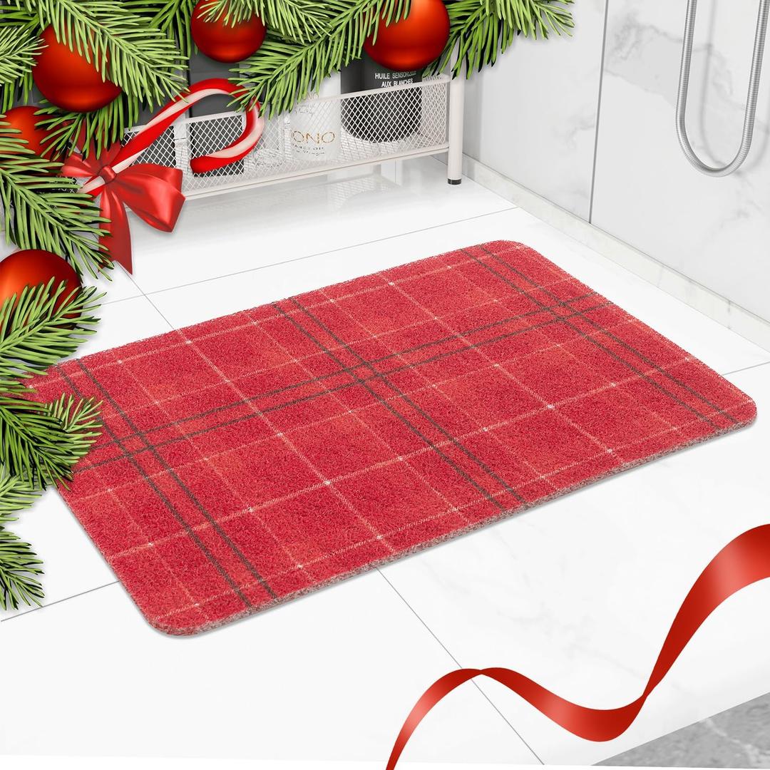 Hargiis Christmas Non-Slip Bathtub Mat, Anti Slip Shower Mat, Fast Drying Bathtub Mats, Foot Scrubber Mat, Anti Slip Mat for Tub, Floor, Bathroom, Kitchen, Home, Hotel (Holiday Plaid, 24"x16")
