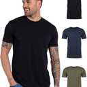INTO THE AM Men's T-Shirts Soft Cotton Blend Crew Neck Tee S - 4XL Athletic Fit Plain Basic T-Shirt for Men (Medium, 3-pack Black/Navy/Olive Green)