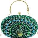 Clutch Purses for Women Evening Bag Lady Rhinestone Evening Clutch Fashion Sparkly Crystal Diamond Handbags for Wedding Party (Green Peacock)