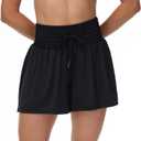 Flowy Athletic Shorts for Women Workout Running Gym Yoga Sport Short Pants Sweat Tennis Skirt Skort High Waisted with Pockets Biker Spandex Cute Comfy Lounge Trendy Clothes Casual Summer Black L