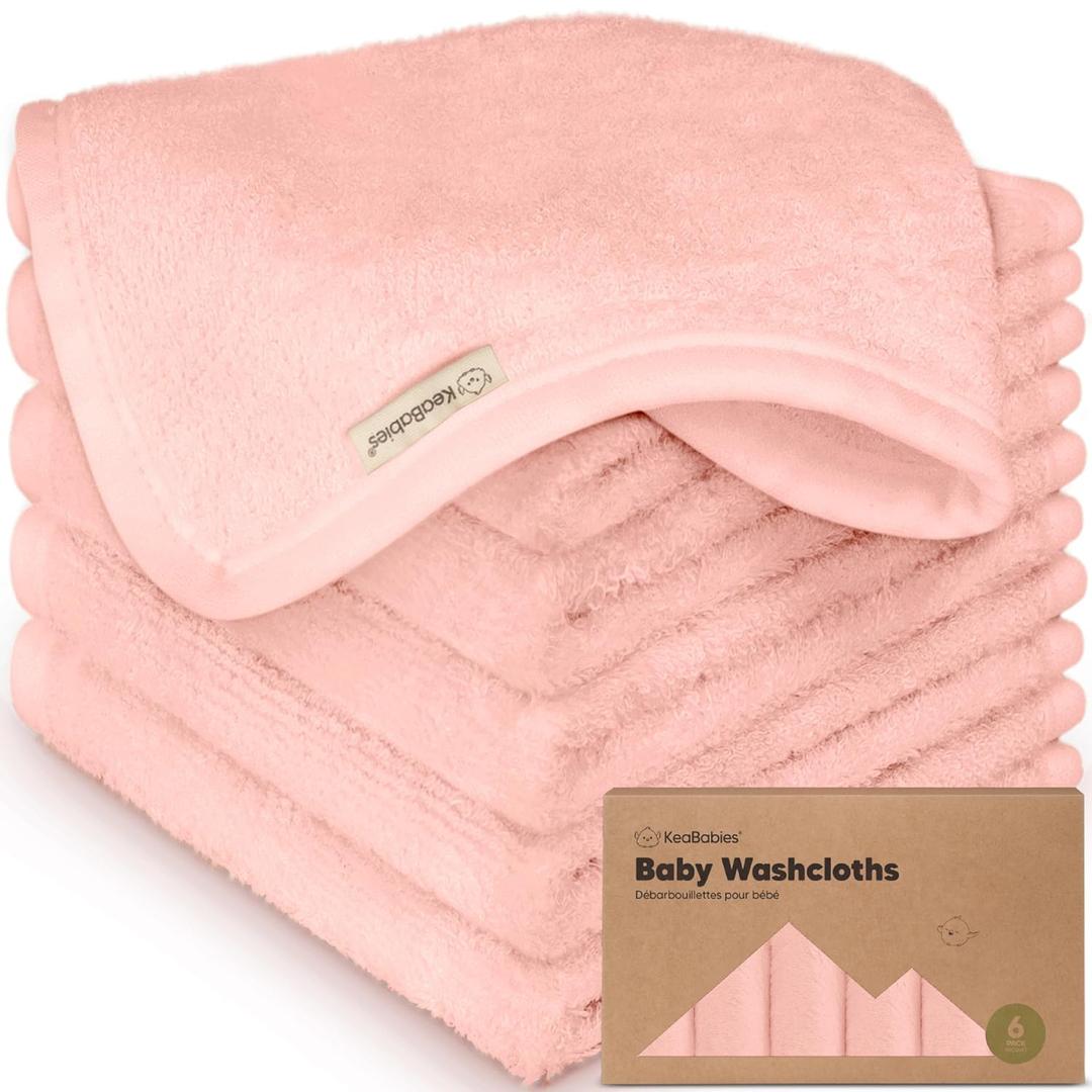 6-Pack Baby Washcloths  Soft Absorbent Viscose from Bamboo Washcloths for Face, Body, Baby Towels for Newborn, Kids, Toddlers, Infant,Gentle on Sensitive Skin,10x10 Reusable Face Towels(Blush Pink)