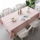 Pahajim Farmhouse Tablecloths Rectangular Cotton Linen Boho Table Cover with Tassels Wrinkle Free & Washable Heavyweight Cloth for Kitchen, Dining, Outdoor,55''x71'', 4-6 Seats (Pink)