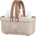JiatuA Plastic Storage Basket with Handle Portable Shower Caddy Tote Organizer Basket Bin for Bathroom Kitchen Dorm Room Bedroom, Beige