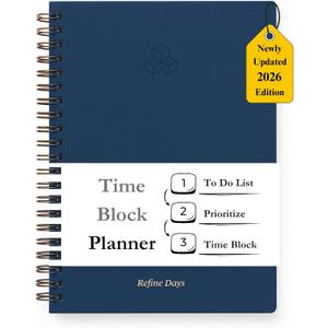 Undated Daily Planner - Time Blocking Planner & ADHD Planner. To Do List, Hourly Schedule, Daily and Monthly Agenda. Time Management & Productivity Planner. Spiral Hardcover Notebook. A4.