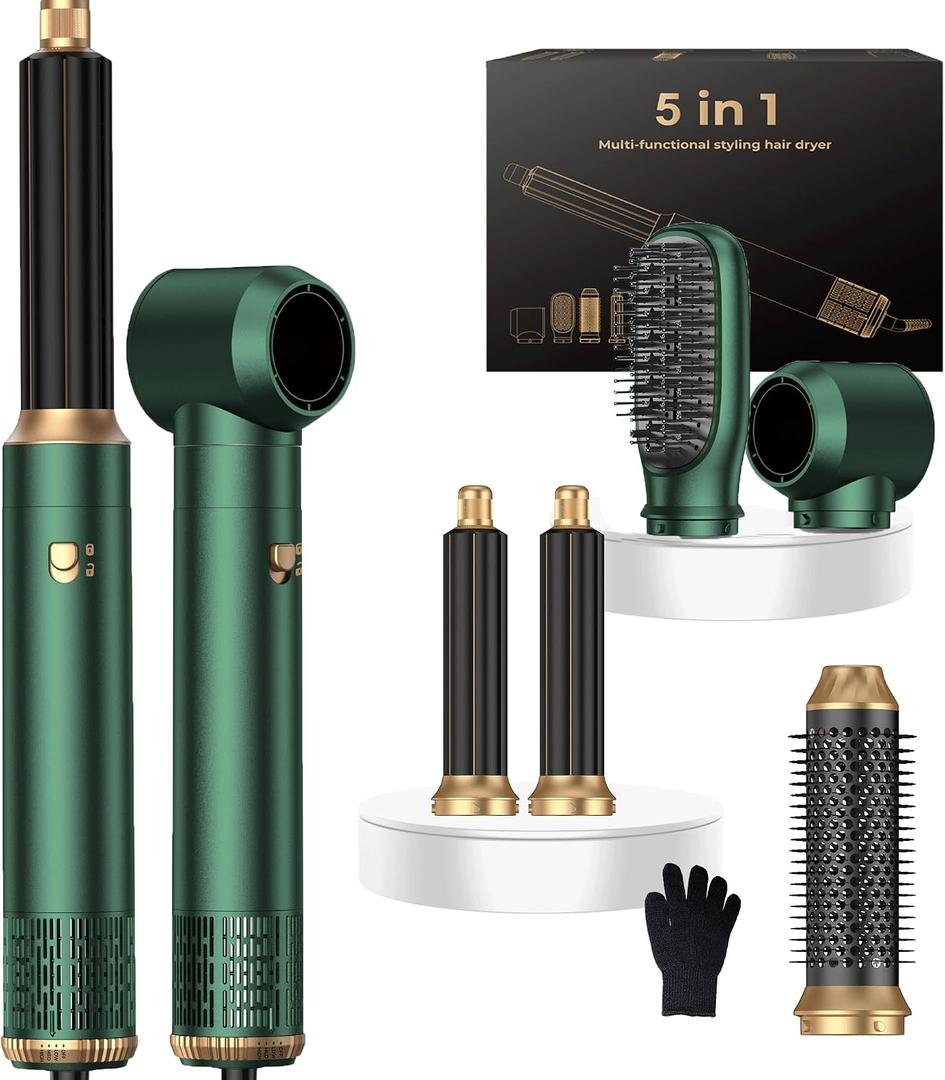 5 in ONE Hair Dryer Brush, Blow Dryer Curling Wand Hair Styling Tools Set, Ionic Hot Air Brush Round Brush Blow Dryer, Left&Right Styler 100-120V