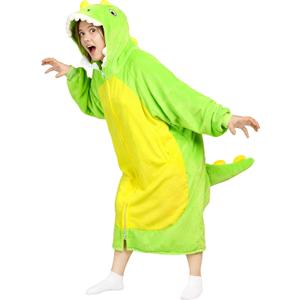 Waitu Dinosaur Wearable Blanket Hoodie Funny Halloween Costumes Gifts for Women Men Boys Girls, Zipper Hoodie Blanket Sweatshirt Cozy Unisex Flannel Dinosaur Costume Cute Gifts (Adult, Green)