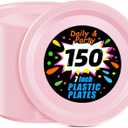 WELLIFE Pink Party Plates 7 Inch -150 Count, Disposable Plastic Light Pink Dessert Plates for Valentine's Day Party Cake Easter Mother's Day Baby Shower Appetizer
