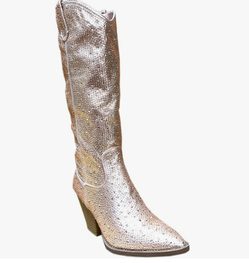 ABSOLEX Women Western Cowgirl Cowboy Pointed Toe Rhinestone Knee High Boots 10