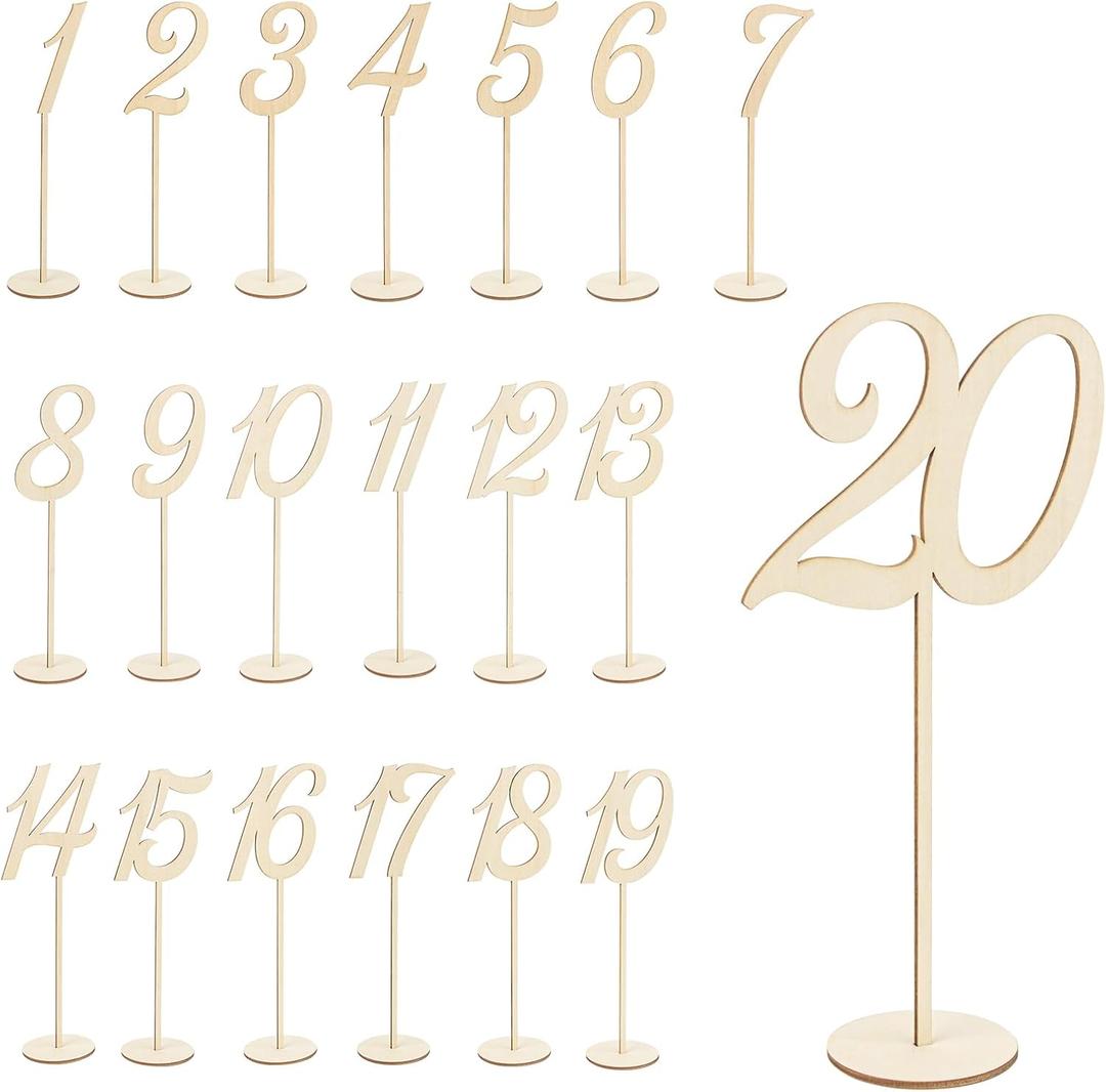Becho 1-20 Wedding Table Numbers 9" Tall Wooden Table Numbers Tabletop Signs for Wedding,Party,Home Decoration,Rustic Receptions,Banquets,Cafes,Restaurants,Hotels.