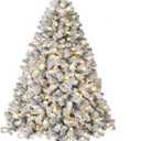 6FT Prelit Fluffy Snow Flocked Fraser Fir Artificial Christmas Tree with Warm White Lights, Hinged Branches, 800 Tips, Artificial Christmas Tree Include Metal Stand for Holiday Home Decor