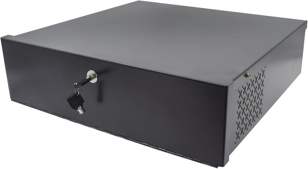 18in X 18in X 5in NVR/DVR Lock Box, Black 16 Gauge Heavy Duty Steel with Fan Network Locking Safety Box for CCTV Balun by ThePoEstore