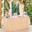 14ft Champagne Tulle Table Skirts for Rectangle Tables 2 Layer Fluffy Tutu Table Cloth for Birthday Party Baby Shower Wedding Banquet Decoration (L14(ft)* H30in)