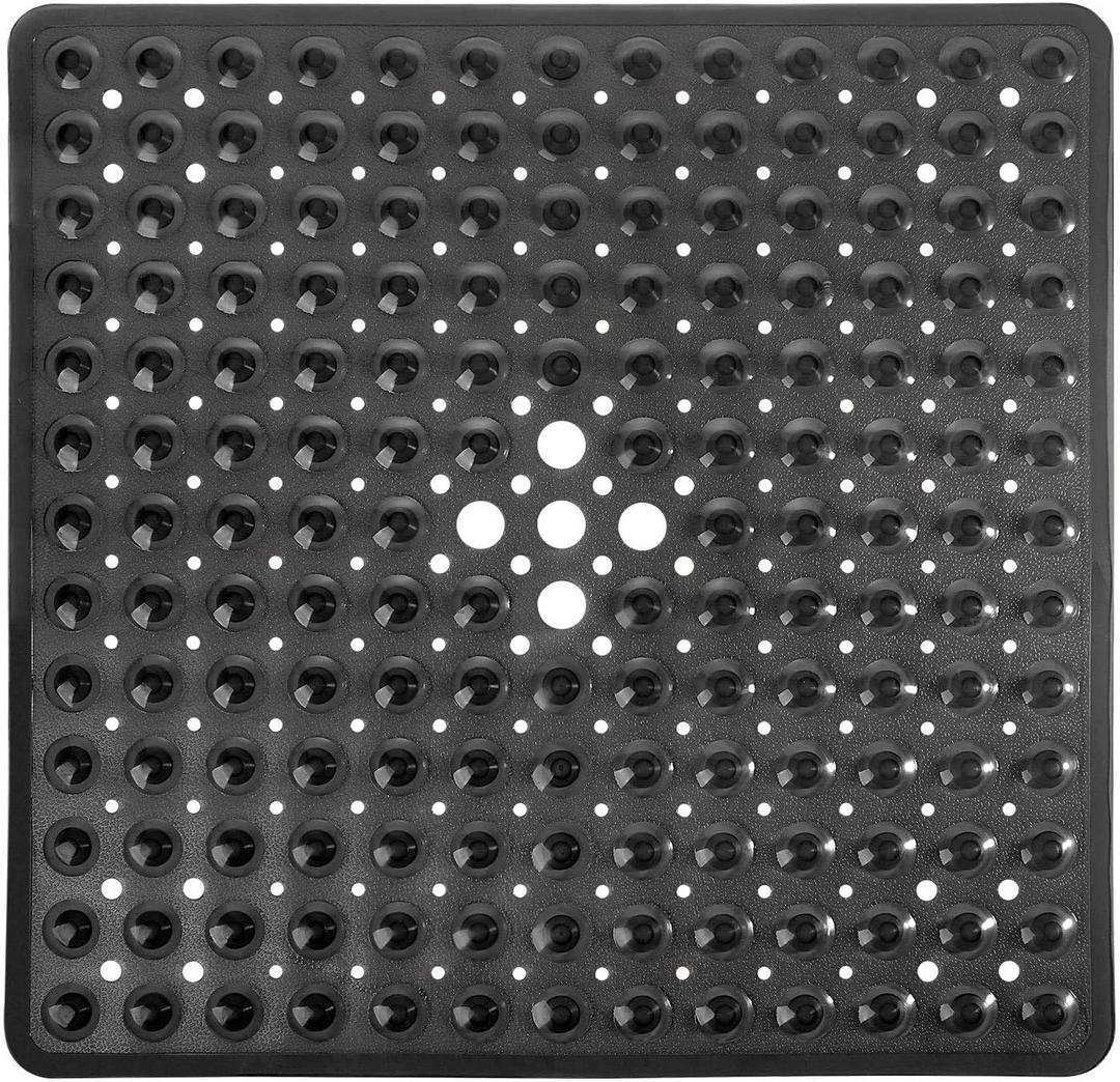 Yimobra Shower Mat 21x21 Inch Square, Non Slip Bathtub Mat with Large Suction Cups&Drain Holes, Soft Fast Dry Shower Stall Mats for Inside Shower, Machine Washable BPA-Free, Bath Essentials, Black
