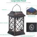 TomCare Solar Lights Outdoor Flickering Flame Metal Solar Lantern Outdoor Hanging Decorative Lanterns Heavy Duty Waterproof Umbrella Decorations Lighting for Patio Garden Deck Yard, 2 Pack (Bronze)