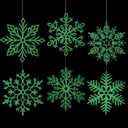 Sratte 24 Pcs 16 Inch Large Snowflake Ornaments,Giant Glitter Decorative Hanging Snowflakes,6 Designs Christmas Decorative Hanging Ornaments,Winter Window Decor with Nylon Thread (Green)