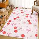 Drydiet 4 x 6 ft Large Bow Welcome Mat Rug Coquette Doormat Decor Gifts for Bedroom Room Women Aesthetic Decor Birthday Decorations Gift Lovers(Cherry Bow,Pink)