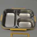 Stainless Steel Bento Lunch Box for Kids, 26.4 oz Leak-Proof 3-Compartment Metal Bento Box, BPA-Free, Cute Cartoon Meal Prep Snack Container with Utensils for School, Office, Travel - Yellow