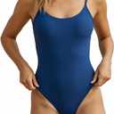 Women's One Piece Bathing Suit Swimsuit, Low Back, Medium High Leg Cut, Medium Cheeky Bottom Coverage (Vintage Blue)