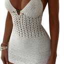 Women's Knitted Dress Backless Sleeveless Hollow Strap Slim Beach Vacation Short Skirt (L)