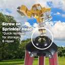 Chapin 4993: Heavy Duty Brass Head Tripod Impact Lawn Sprinkler, 360 Degree Coverage for Large Lawns, Golf Courses, Gardens, Adjustable Height, Gooseneck Hose Connection, Red and Black