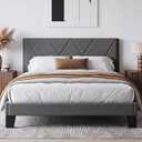 Queen Platform Bed Frame with Upholstered Wood Headboard, Gray Heavy Duty Slats Support, Noise Free, Easy Assembly, No Box Spring , Grey, 81.6"L x 60.3"W x 36.2"H