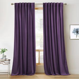 RYB HOME Purple Velvet Curtains 84 inches Length, Back Tab & Rod Pocket Soft Fabric Blackout Thermal Insulated Curtains & Drapes for Bedroom Dining Room, Purple, W 52 x L 84, 2 Panels Set