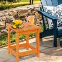 LZRS Square Patio Side Table, Heavy Duty HDPE Outdoor End Table with Wood Texture, Weatherproof Composite Table for Adirondack Chairs, Deck, Pool, Indoor/Outdoor, No Peeling or Cracking(Orange)