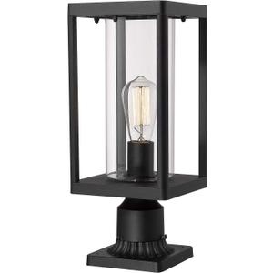 Beionxii Outdoor Post Lights, 20inch Large Modern Large Exterior Post Lantern Pillar Light with Pier Mount Base, Black Cast Aluminum w/Clear Cylinder Glass - A291P-1PK
