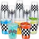 peony man 50 Pcs Checkered Racing Party Plastic Cups 16 oz White Black Checkered Flag Clear Cup Disposable Race Car Drinking Cups for Race Car Sports Themed Birthday Party Favors Supplies