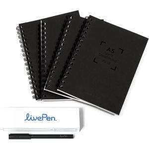 Livescribe LivePen Starter Set | Sync Real Ink and Paper Notes to Phone, Web, Tablet, Desktop, Laptop | Record Audio Synced to Notes | Includes Smart Pen and A5 Journal Notebooks (4-Pack) | APNX-70103
